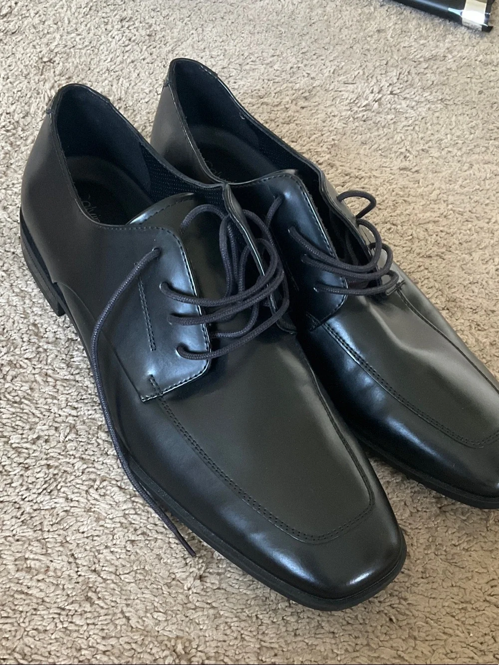 Calvin Klein Black Leather Square-Toe Derby Shoes